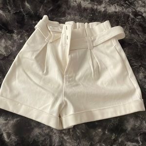 cream high waisted denim zara buckle shorts